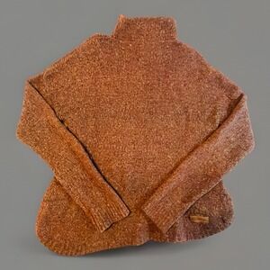 Sherpa Merino Wool Alpaca Blend Mock Neck Sweater Brown Nep Size Large